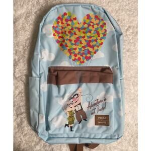 Loungefly Disney Pixar Up Carl & Ellie Canvas Backpack Light Blue Brown NEW